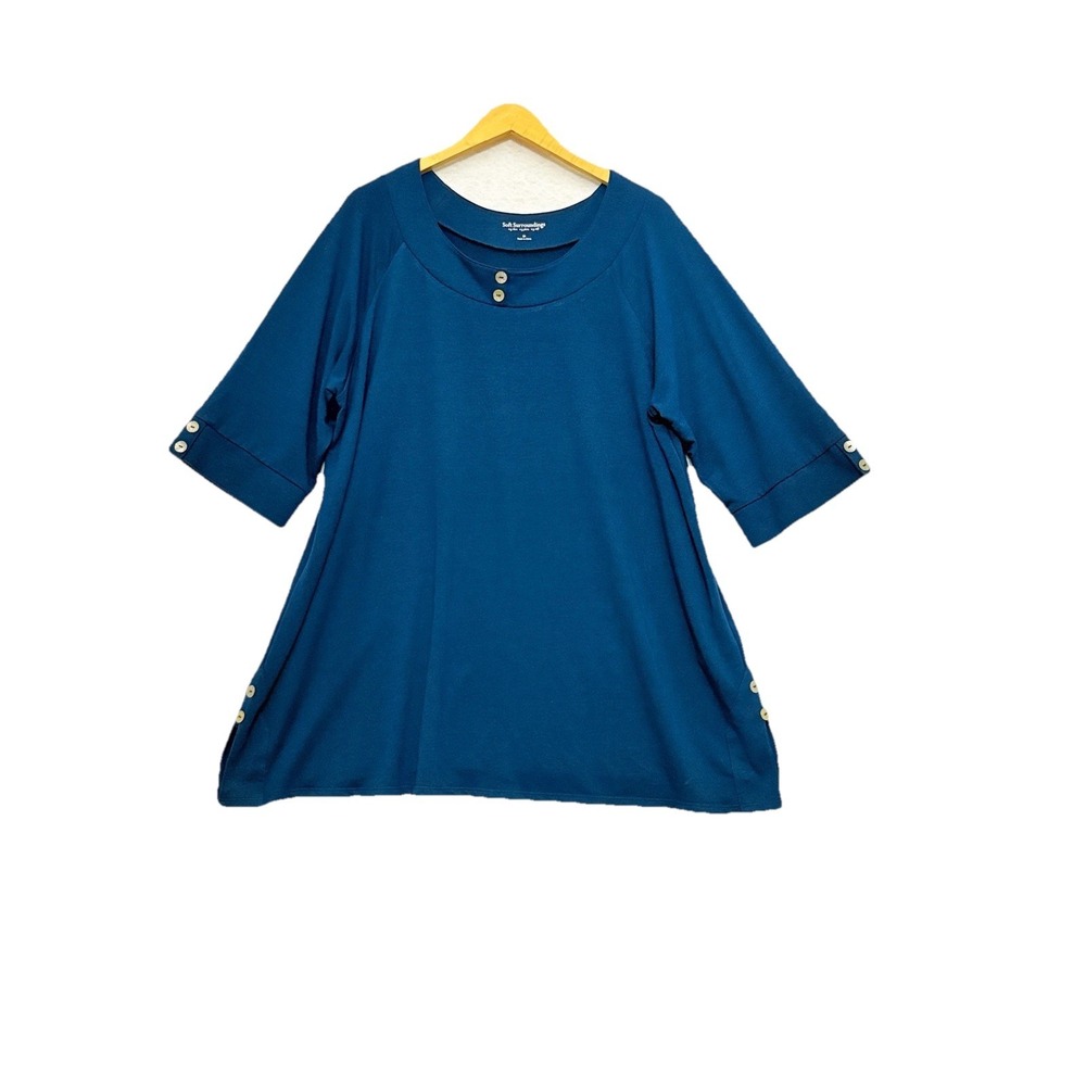 Soft Surroundings Womens Lagenlook Two Button Tunic Half Slv Size 2X Dak‎ Teal